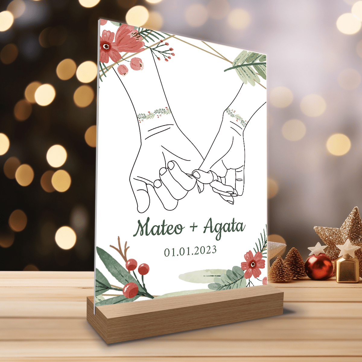 Dłonie grafika + imiona - Druk na szkle, spersonalizowany prezent dla pary - Adamell.pl