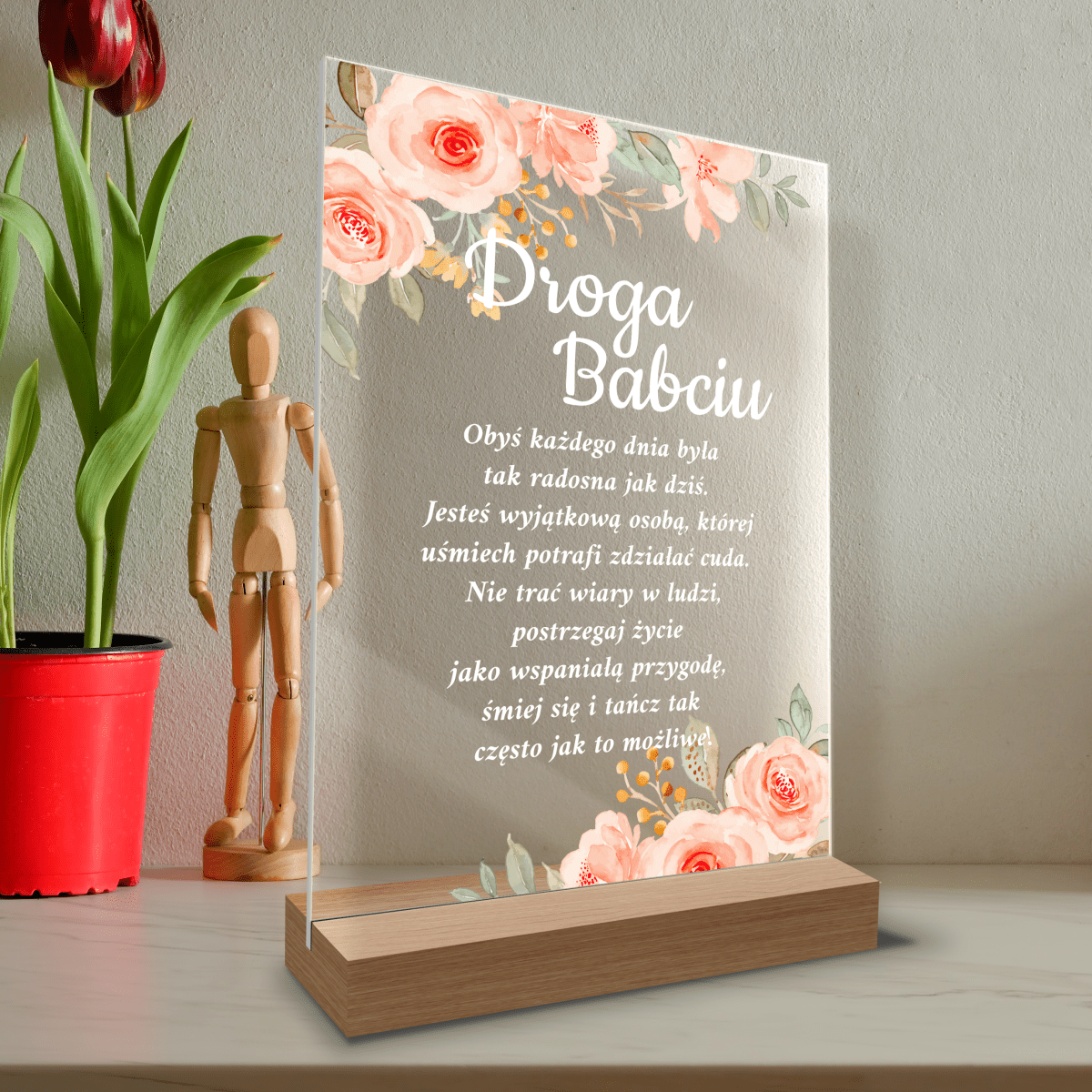 Droga Babciu - Druk na szkle, spersonalizowany prezent dla babci - Adamell.pl