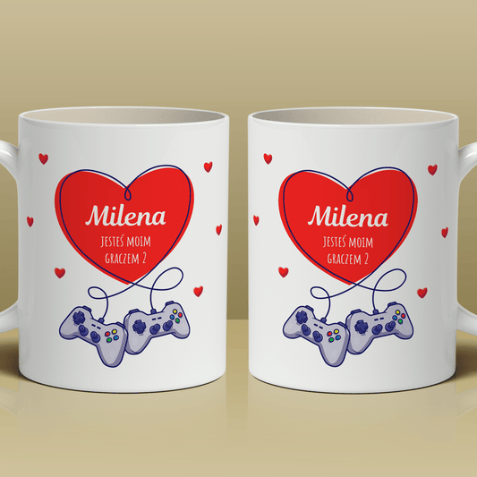 Drugi gracz - 1x Kubek z nadrukiem, spersonalizowany prezent dla pary - Adamell.pl