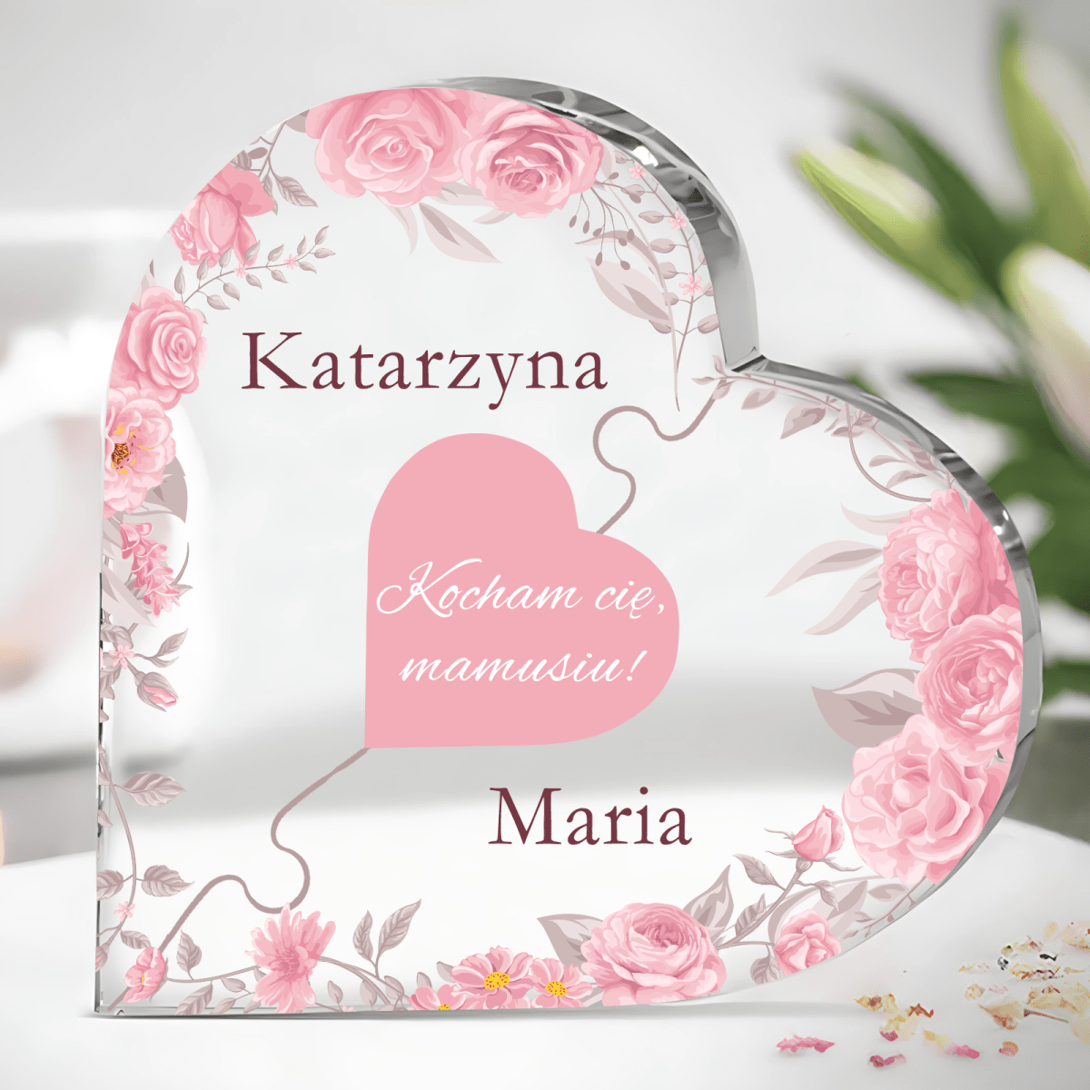 Dwa puzzle serce - Szklane serce, spersonalizowany prezent dla mamy - Adamell.pl