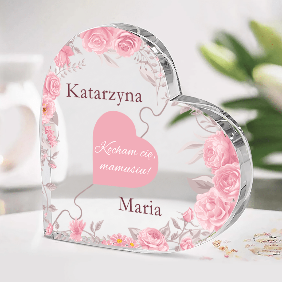 Dwa puzzle serce - Szklane serce, spersonalizowany prezent dla mamy - Adamell.pl