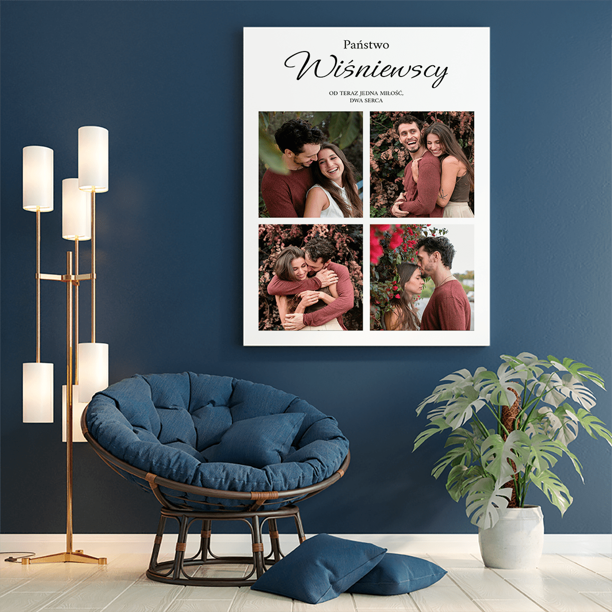 Dwa serca - druk na płótnie, spersonalizowany prezent dla pary - Adamell.pl