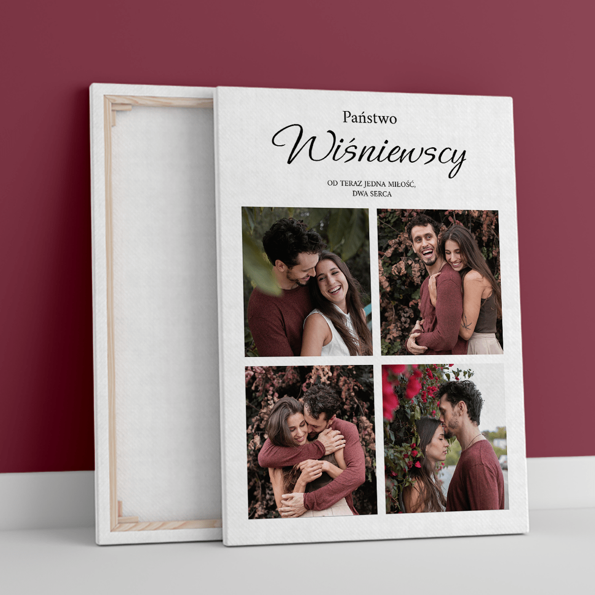 Dwa serca - druk na płótnie, spersonalizowany prezent dla pary - Adamell.pl