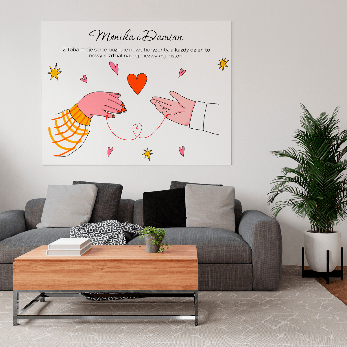 Dwie dłonie i serce - druk na płótnie, spersonalizowany prezent dla pary - Adamell.pl