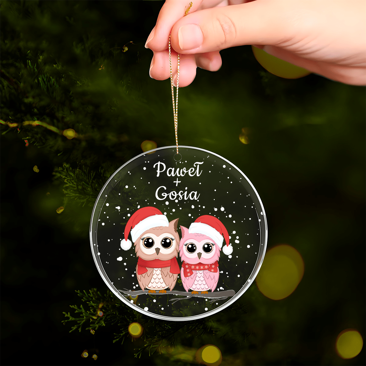 Dwie sowy - bombka choinkowa, spersonalizowany prezent dla pary - Adamell.pl