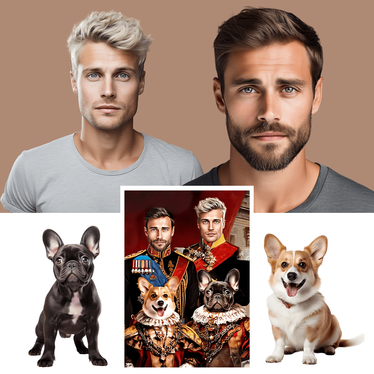 Dwóch generałów z psami - druk na płótnie, spersonalizowany prezent - Adamell.pl