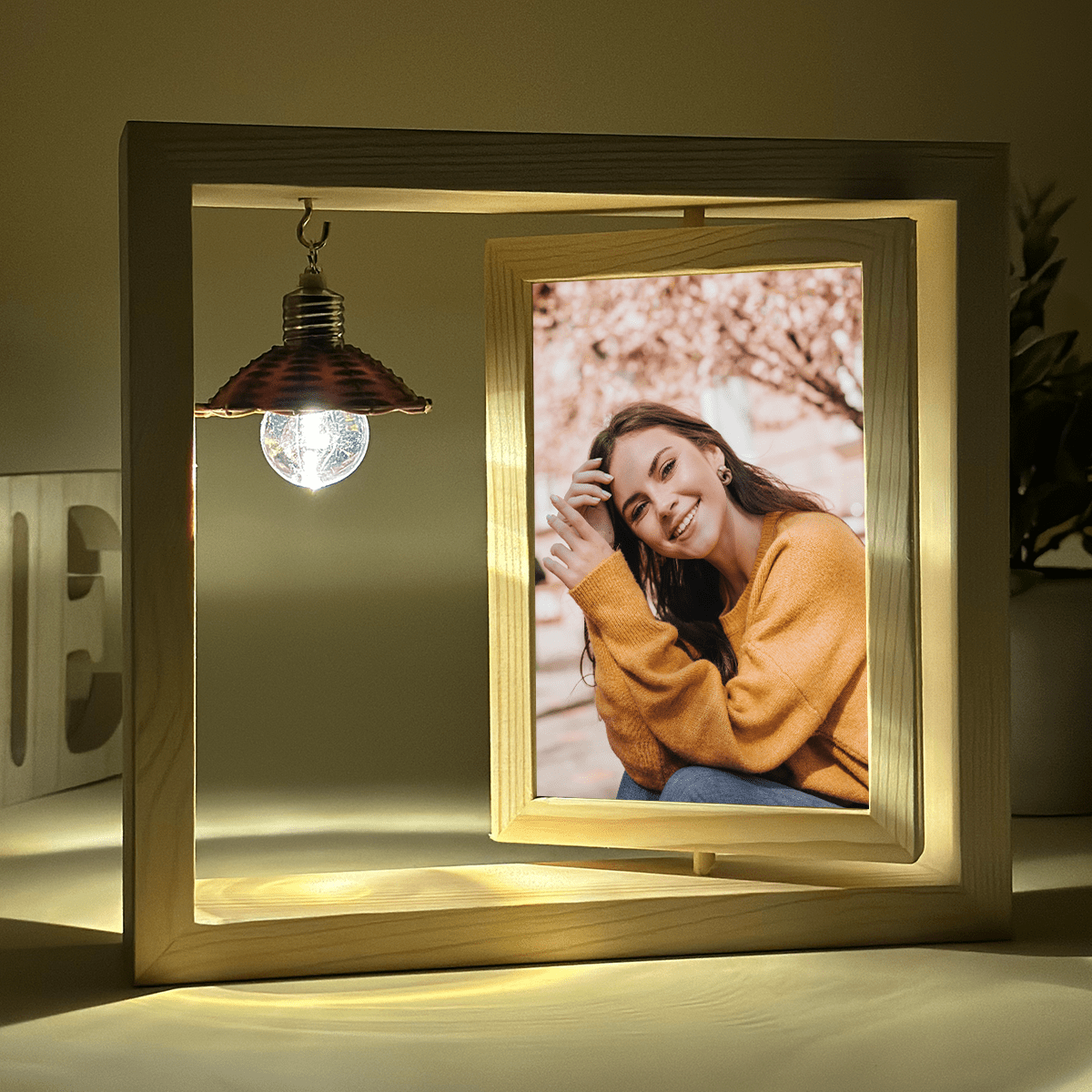 Fotografia kobiety - Druk na szkle w drewnianej ramce + led, spersonalizowany prezent dla kobiety - Adamell.pl