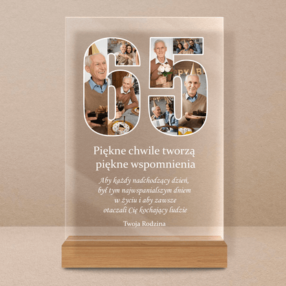 Fotokolaż 65 urodziny - Druk na szkle, spersonalizowany prezent - Adamell.pl