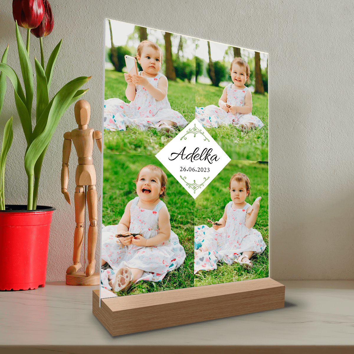 Fotokolaż + imię dziecka - Druk na szkle, spersonalizowany prezent dla dziecka - Adamell.pl