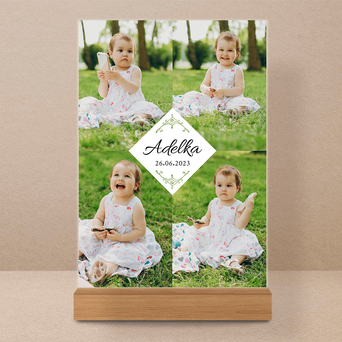 Fotokolaż + imię dziecka - Druk na szkle, spersonalizowany prezent dla dziecka - Adamell.pl