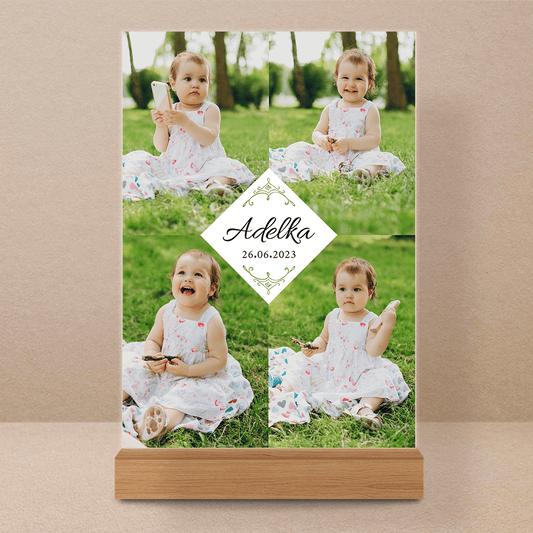 Fotokolaż + imię dziecka - Druk na szkle, spersonalizowany prezent dla dziecka - Adamell.pl