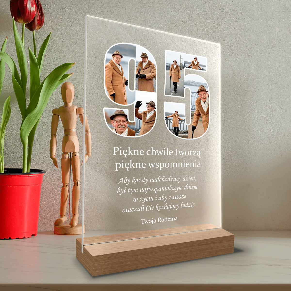 Fotokolaż na 95 urodziny - Druk na szkle, spersonalizowany prezent - Adamell.pl