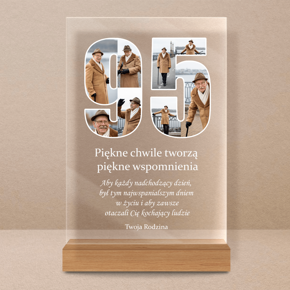 Fotokolaż na 95 urodziny - Druk na szkle, spersonalizowany prezent - Adamell.pl