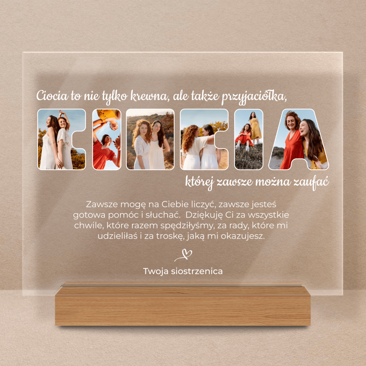 Fotonapis CIOCIA - Druk na szkle, spersonalizowany prezent dla cioci - Adamell.pl