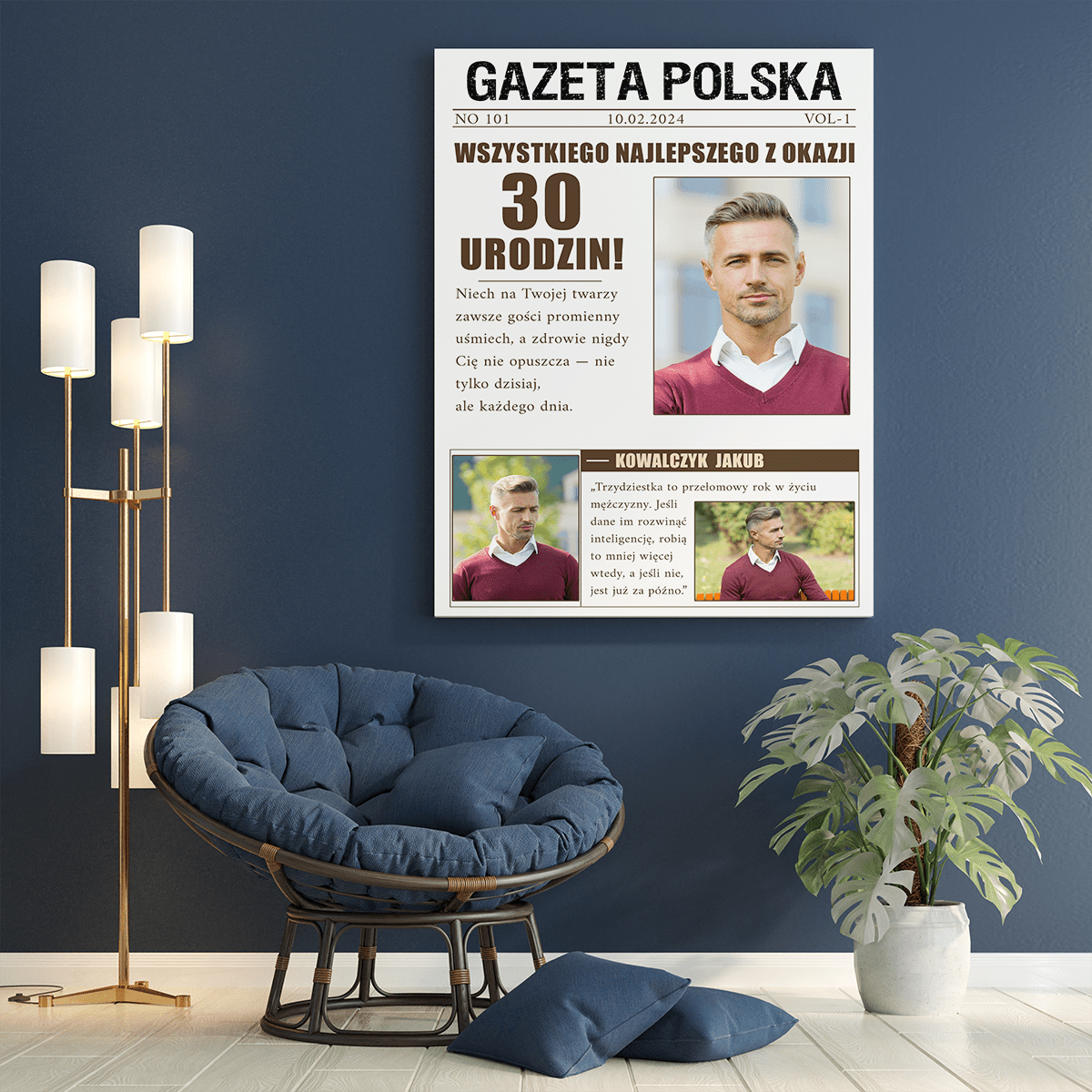 Gazeta na trzydziestkę - druk na płótnie, spersonalizowany prezent dla niego - Adamell.pl
