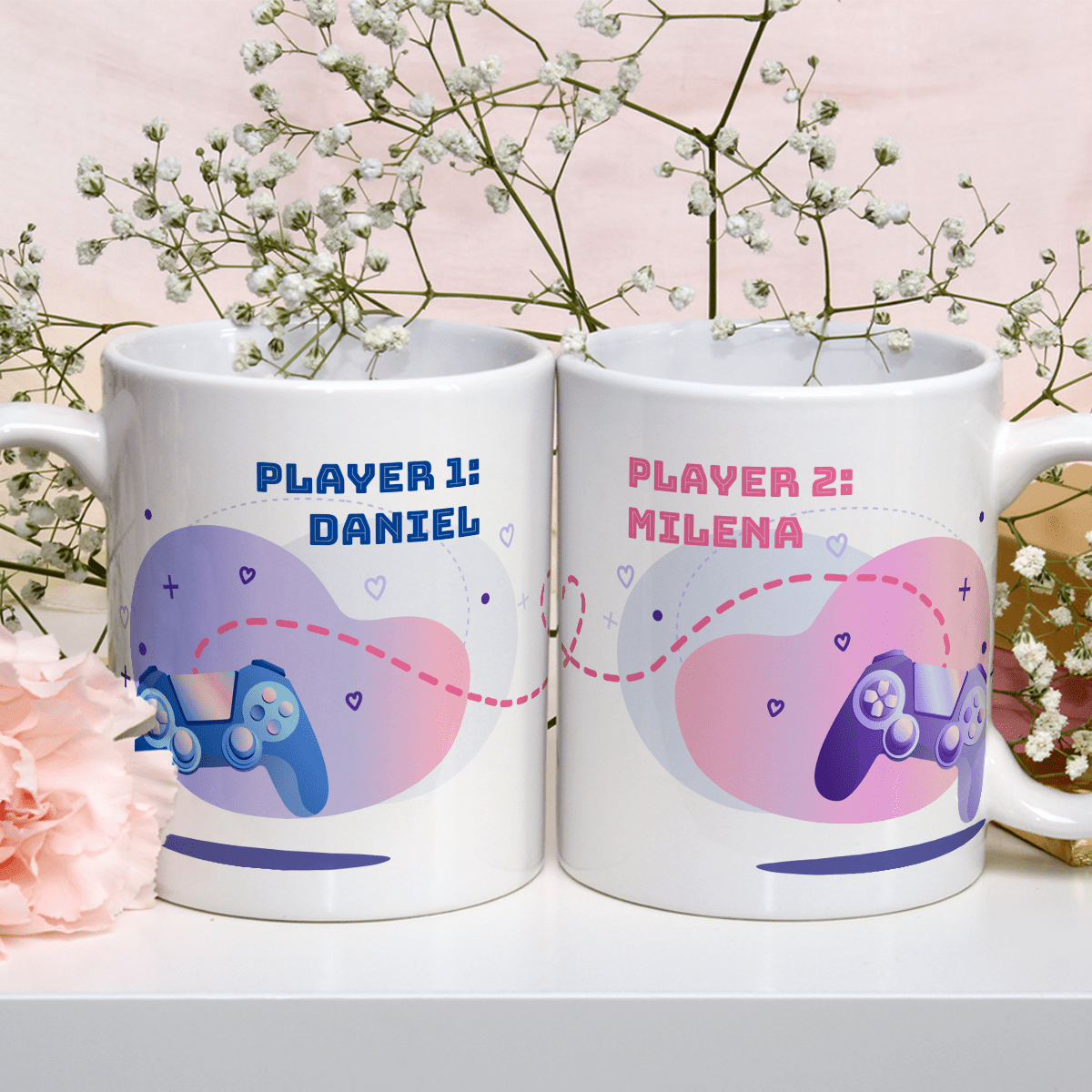 Gra w parze - Zestaw 2 x Kubek z nadrukiem, spersonalizowany prezent dla pary - Adamell.pl