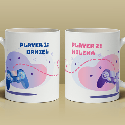 Gra w parze - Zestaw 2 x Kubek z nadrukiem, spersonalizowany prezent dla pary - Adamell.pl