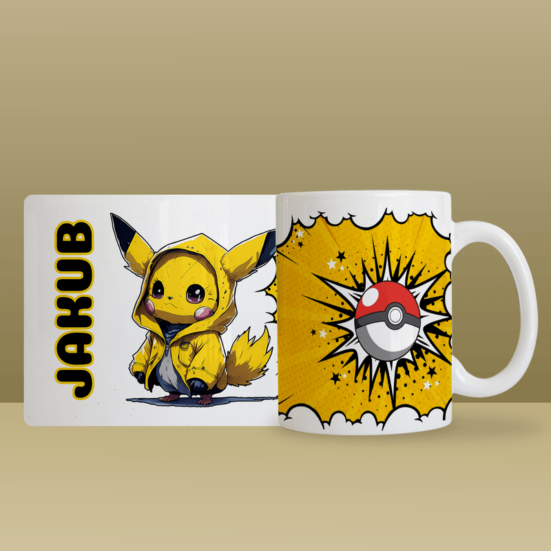Grafika Pikachu + imię - 1x Kubek z nadrukiem, spersonalizowany prezent dla dziecka - Adamell.pl