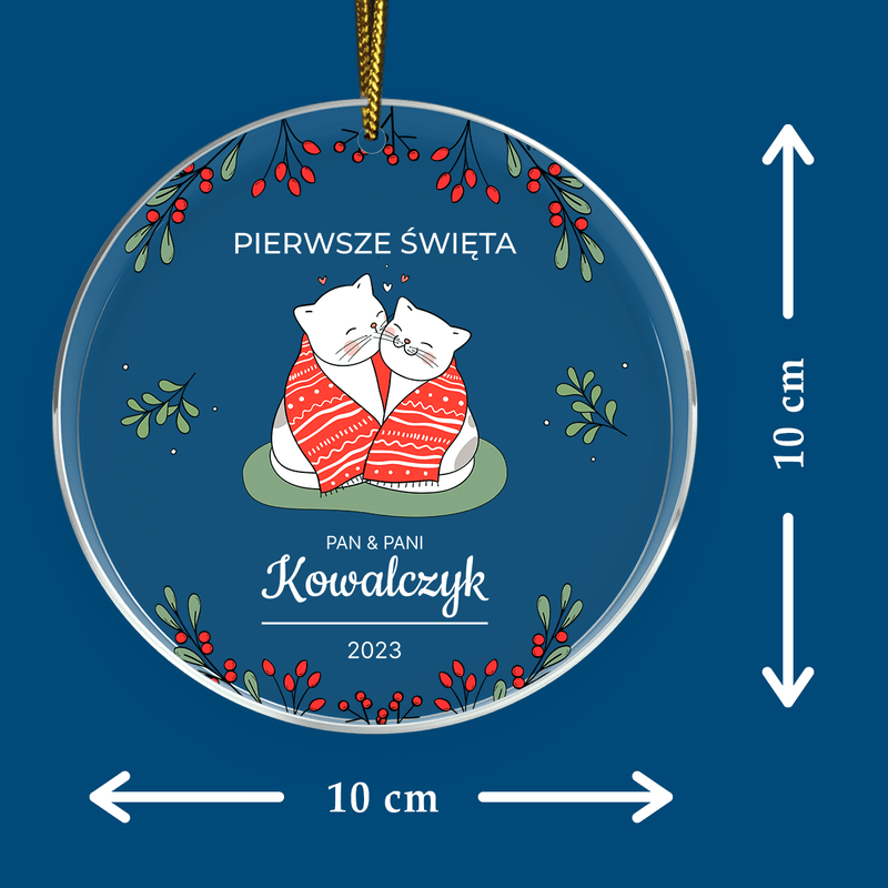 Grafika świąteczne koty - bombka choinkowa, spersonalizowany prezent dla żony - Adamell.pl