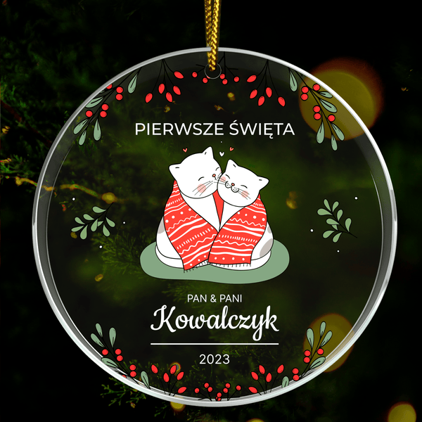 Grafika świąteczne koty - bombka choinkowa, spersonalizowany prezent dla żony - Adamell.pl