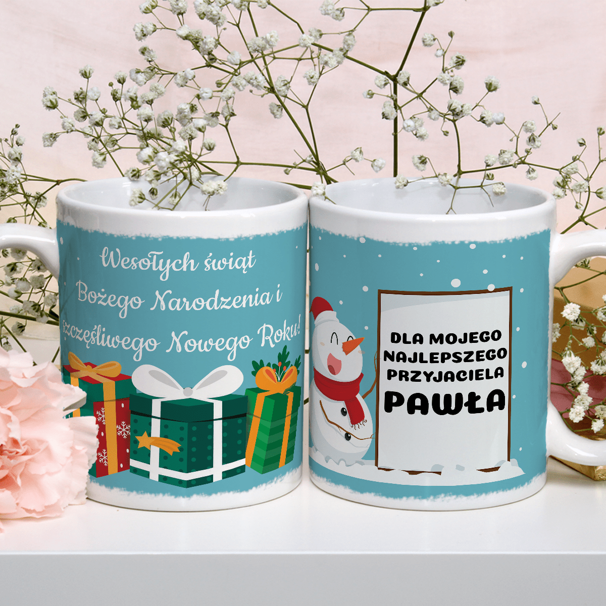 Grafika z bałwanem - Kubek z nadrukiem, spersonalizowany prezent - Adamell.pl