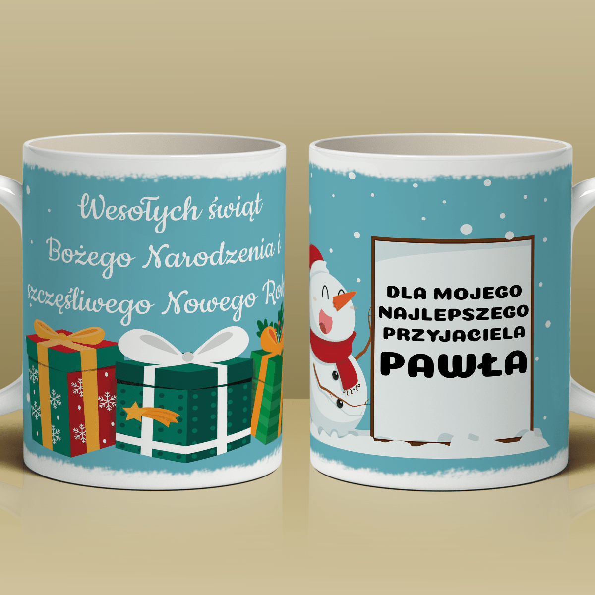 Grafika z bałwanem - Kubek z nadrukiem, spersonalizowany prezent - Adamell.pl