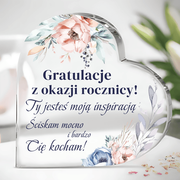 Gratulacje z okazji rocznicy - Szklane serce, spersonalizowany prezent dla pary - Adamell.pl