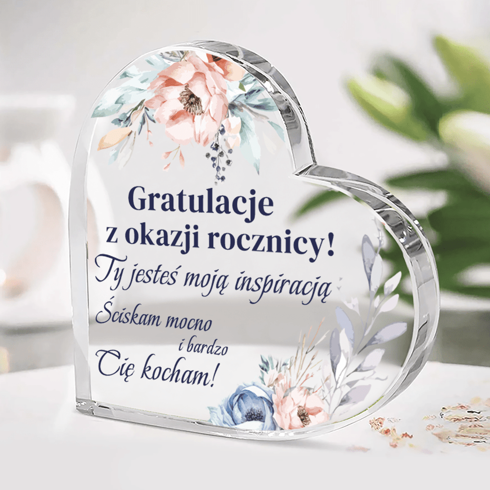 Gratulacje z okazji rocznicy - Szklane serce, spersonalizowany prezent dla pary - Adamell.pl