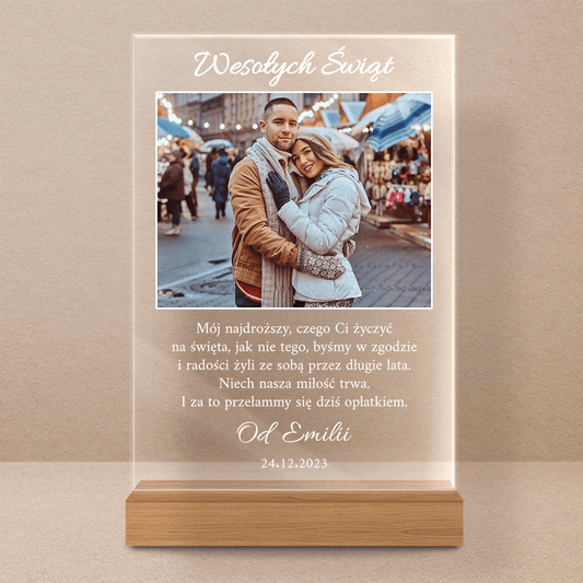 Gwiazdkowe życzenia + zdjęcie - Druk na szkle, spersonalizowany prezent dla niego - Adamell.pl