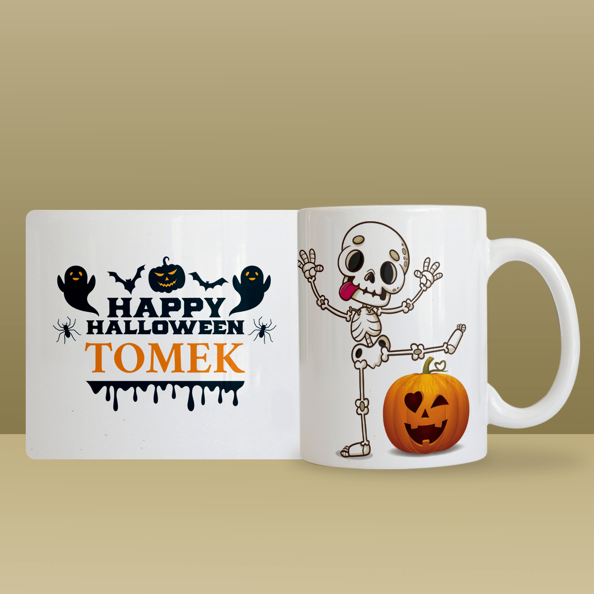 Halloween grafika + imię - 1x Kubek z nadrukiem, spersonalizowany prezent dla przyjaciela - Adamell.pl