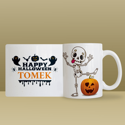 Halloween grafika + imię - 1x Kubek z nadrukiem, spersonalizowany prezent dla przyjaciela - Adamell.pl