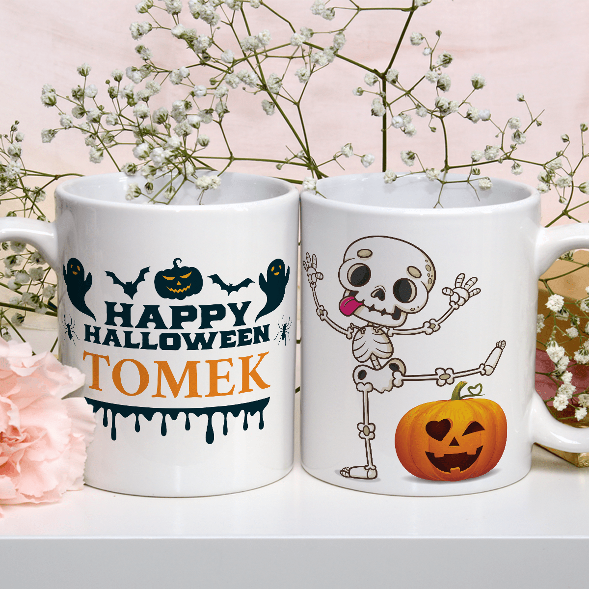 Halloween grafika + imię - 1x Kubek z nadrukiem, spersonalizowany prezent dla przyjaciela - Adamell.pl