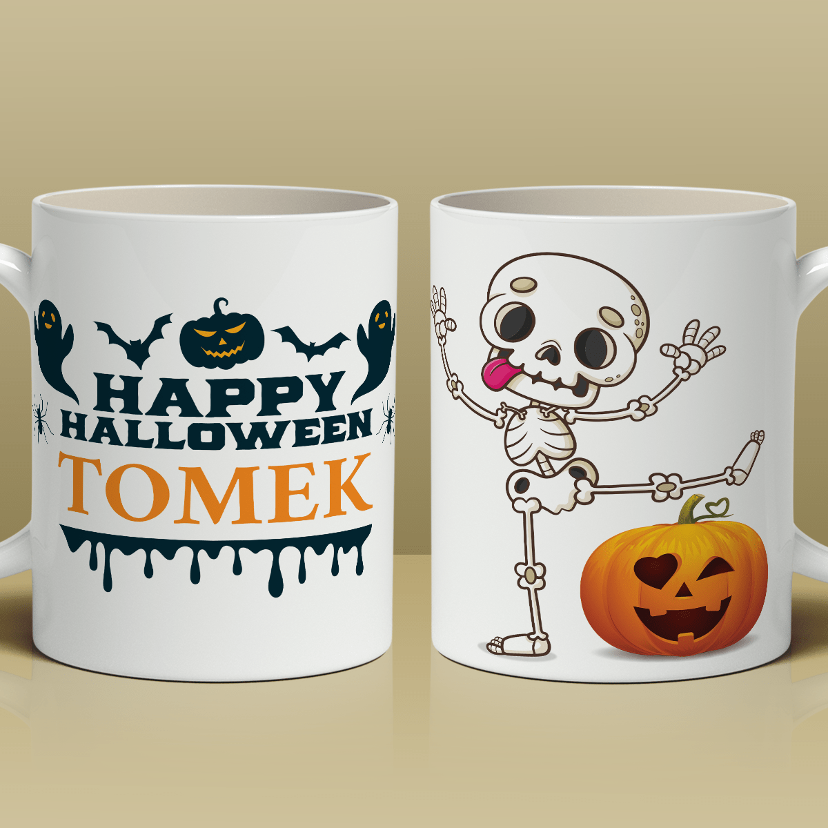 Halloween grafika + imię - 1x Kubek z nadrukiem, spersonalizowany prezent dla przyjaciela - Adamell.pl