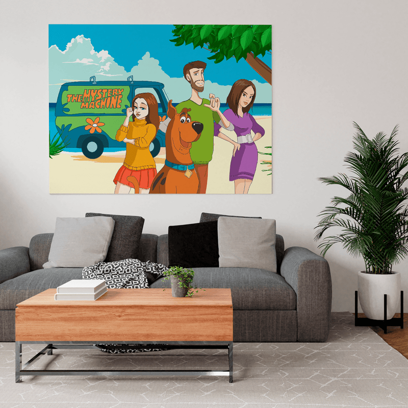 Ilustracja w stylu Scooby Doo - druk na płótnie, spersonalizowany prezent dla przyjaciela - Adamell.pl