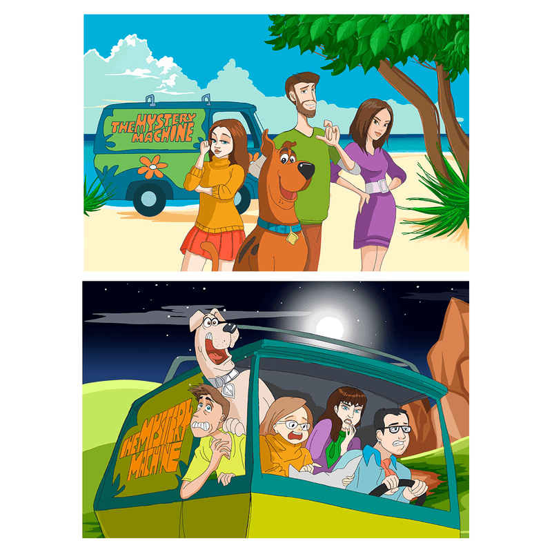 Ilustracja w stylu Scooby Doo - druk na płótnie, spersonalizowany prezent dla przyjaciela - Adamell.pl