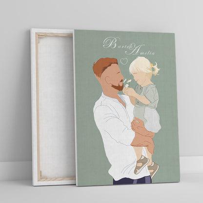 Ilustracja z tatą + napis - druk na płótnie, spersonalizowany prezent dla taty - Adamell.pl