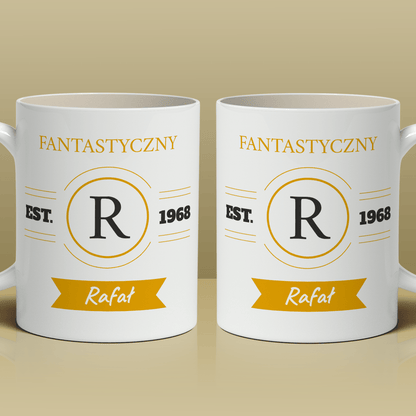 Imię + rocznik - 1x Kubek z nadrukiem, spersonalizowany prezent dla niego - Adamell.pl