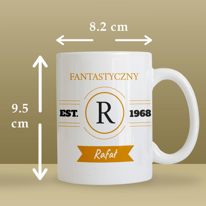 Imię + rocznik - 1x Kubek z nadrukiem, spersonalizowany prezent dla niego - Adamell.pl