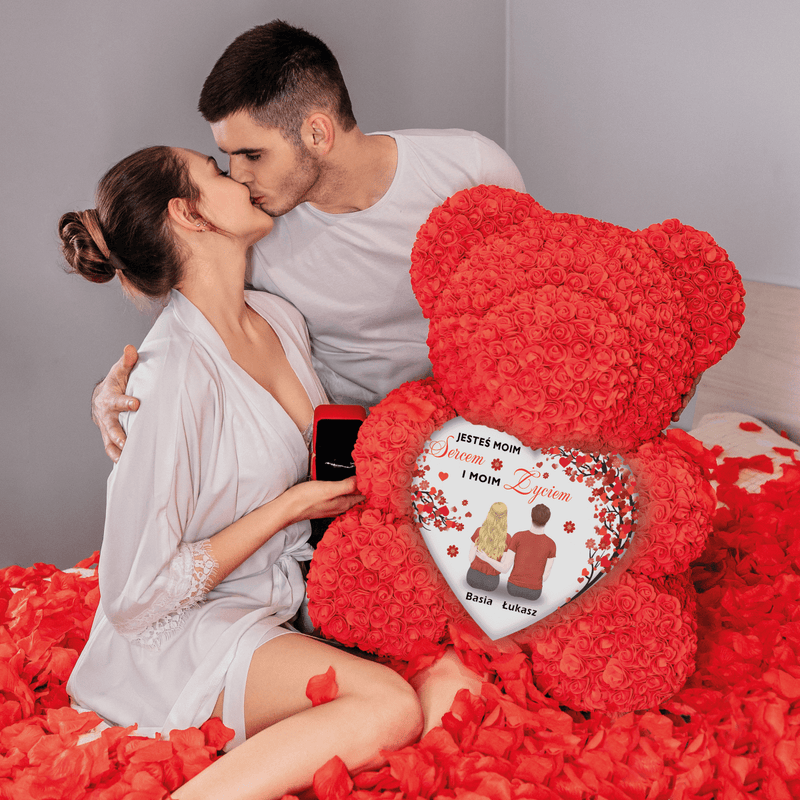 Jesteś moim sercem - Miś z róż z wydrukiem, spersonalizowany prezent - Adamell.pl