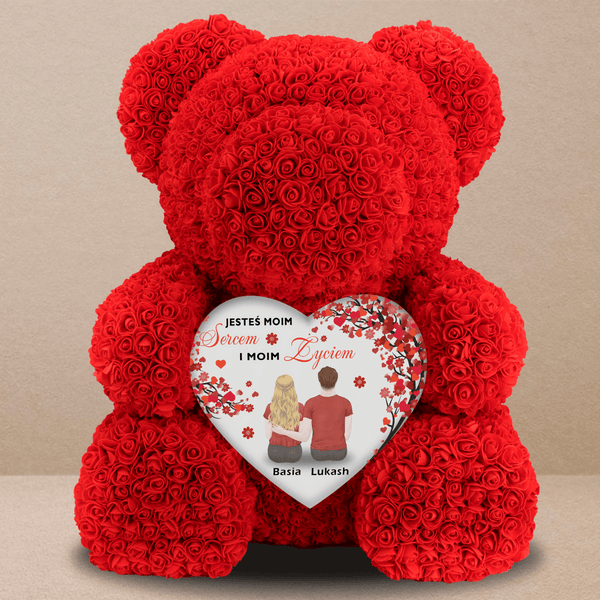 Jesteś moim sercem - Miś z róż z wydrukiem, spersonalizowany prezent - Adamell.pl