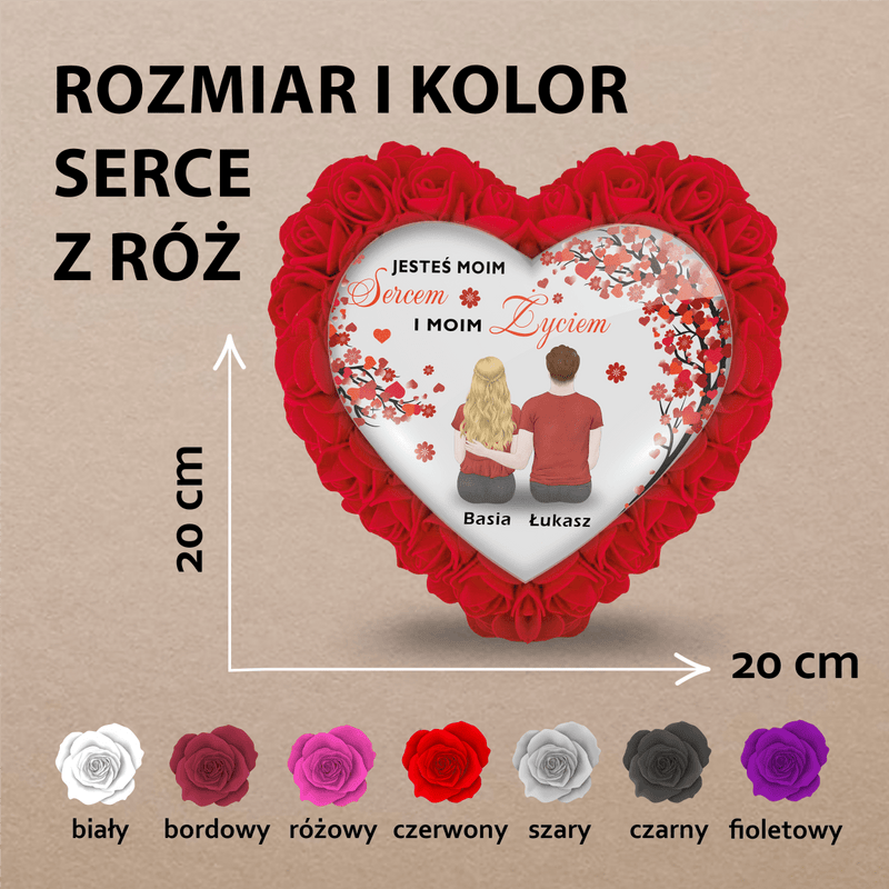 Jesteś moim sercem - Różane serce z wydrukiem, spersonalizowany prezent - Adamell.pl