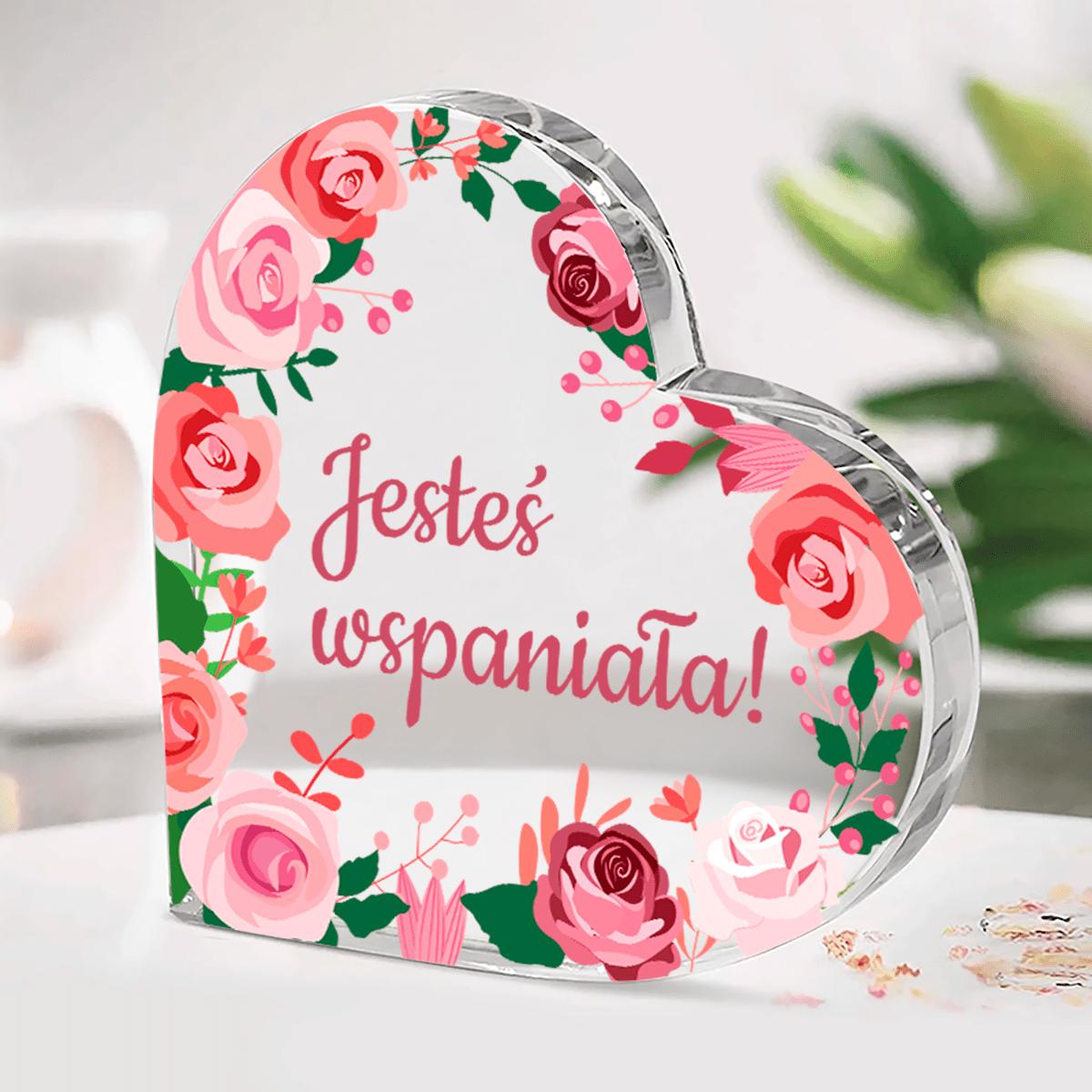 Jesteś wspaniała! - Szklane serce, spersonalizowany prezent dla niej - Adamell.pl