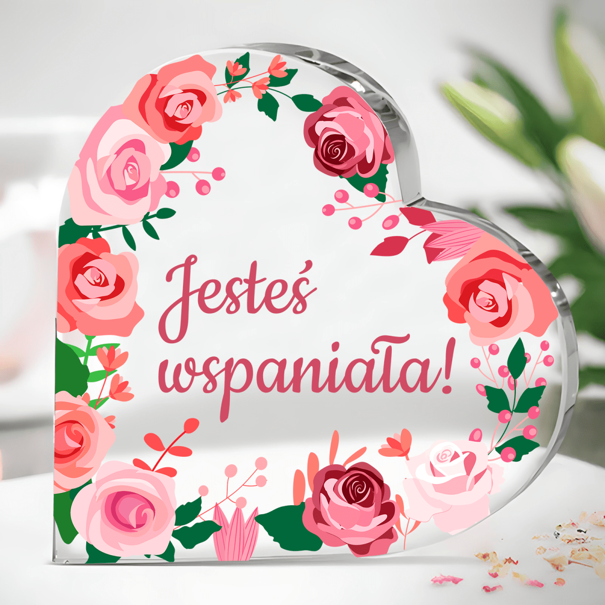Jesteś wspaniała! - Szklane serce, spersonalizowany prezent dla niej - Adamell.pl