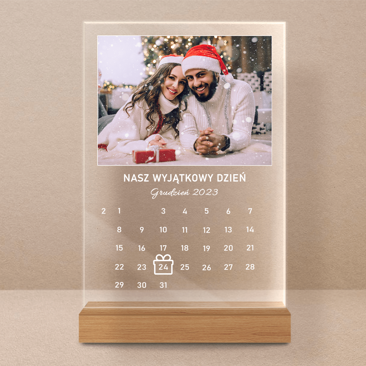 Kalendarz na święta para - Druk na szkle, spersonalizowany prezent dla pary - Adamell.pl