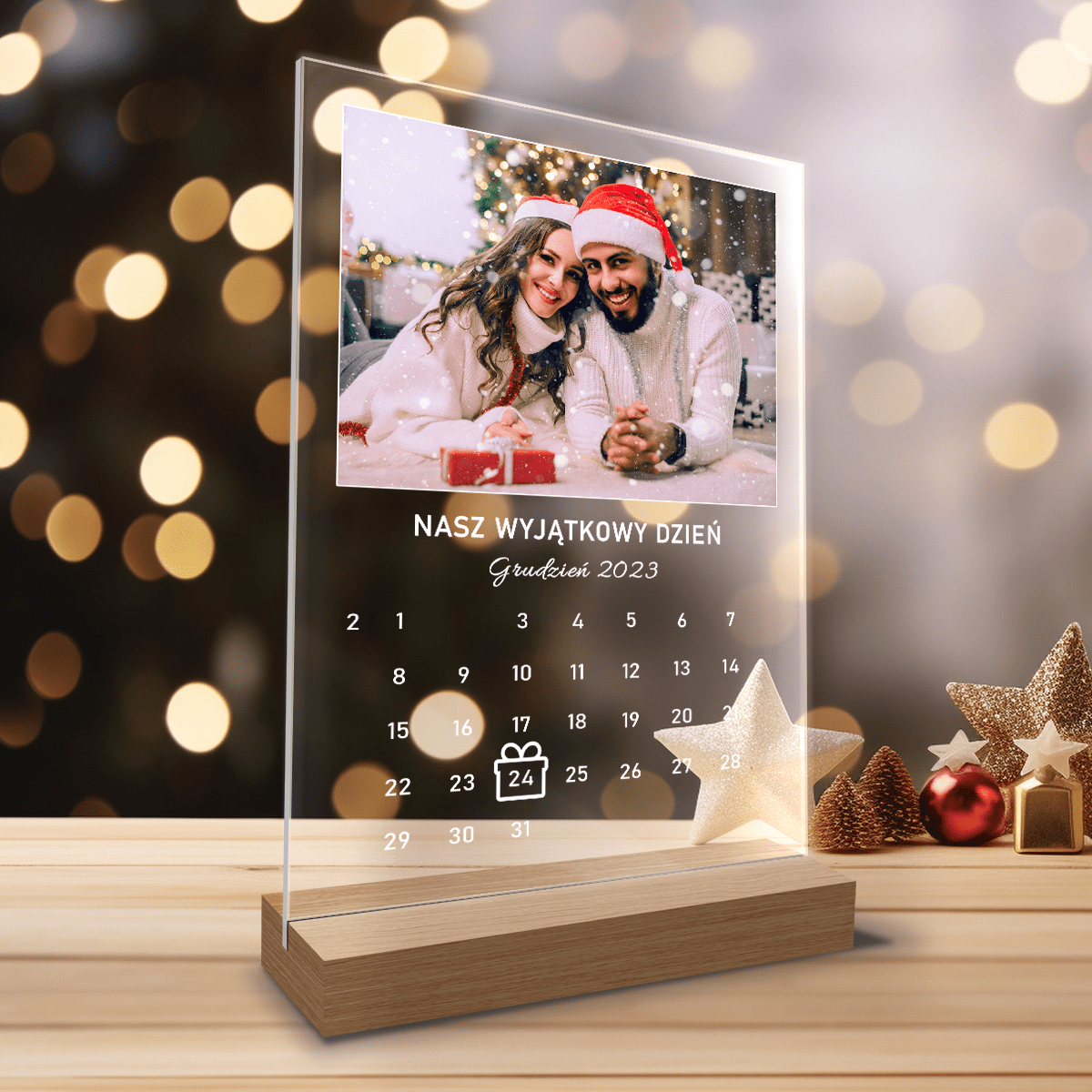 Kalendarz na święta para - Druk na szkle, spersonalizowany prezent dla pary - Adamell.pl