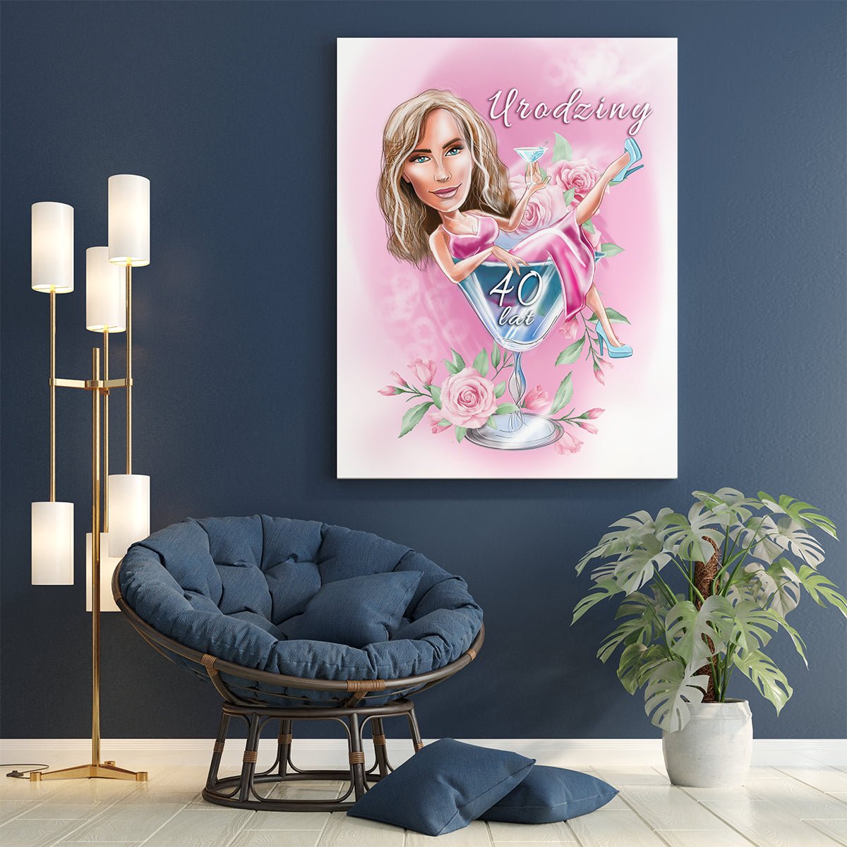Karykatura urodzinowa - Druk na płótnie, spersonalizowany prezent dla kobiety - Adamell.pl