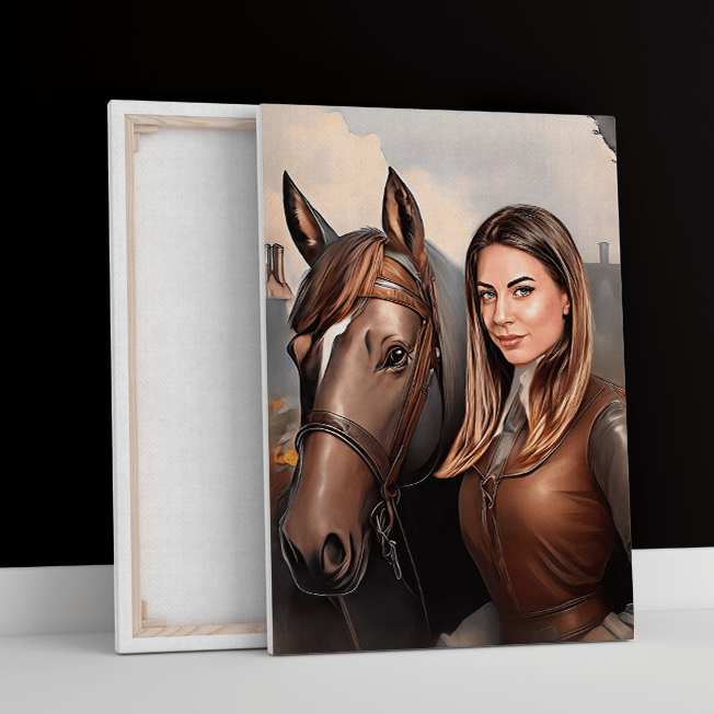 Kobieta z koniem - druk na płótnie, spersonalizowany prezent dla niej - Adamell.pl