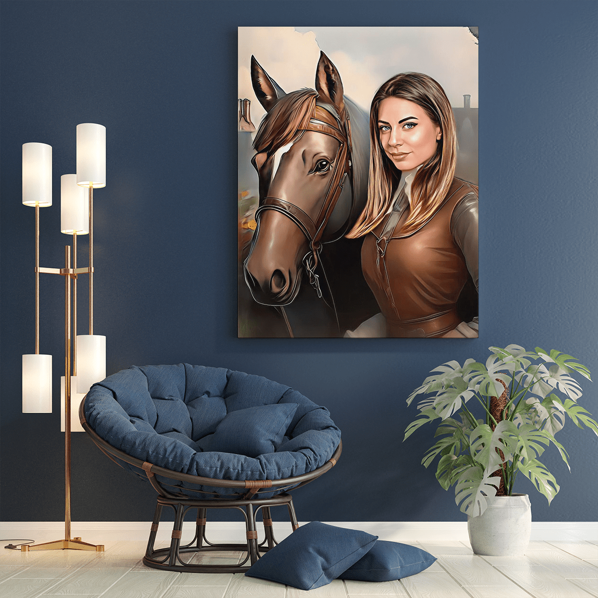 Kobieta z koniem - druk na płótnie, spersonalizowany prezent dla niej - Adamell.pl