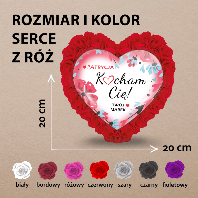 Kocham Cię - Różane serce z nadrukiem, spersonalizowany prezent - Adamell.pl