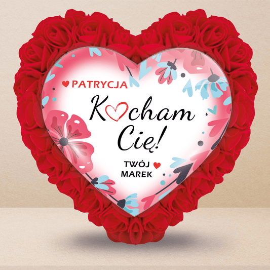 Kocham Cię - Różane serce z nadrukiem, spersonalizowany prezent - Adamell.pl